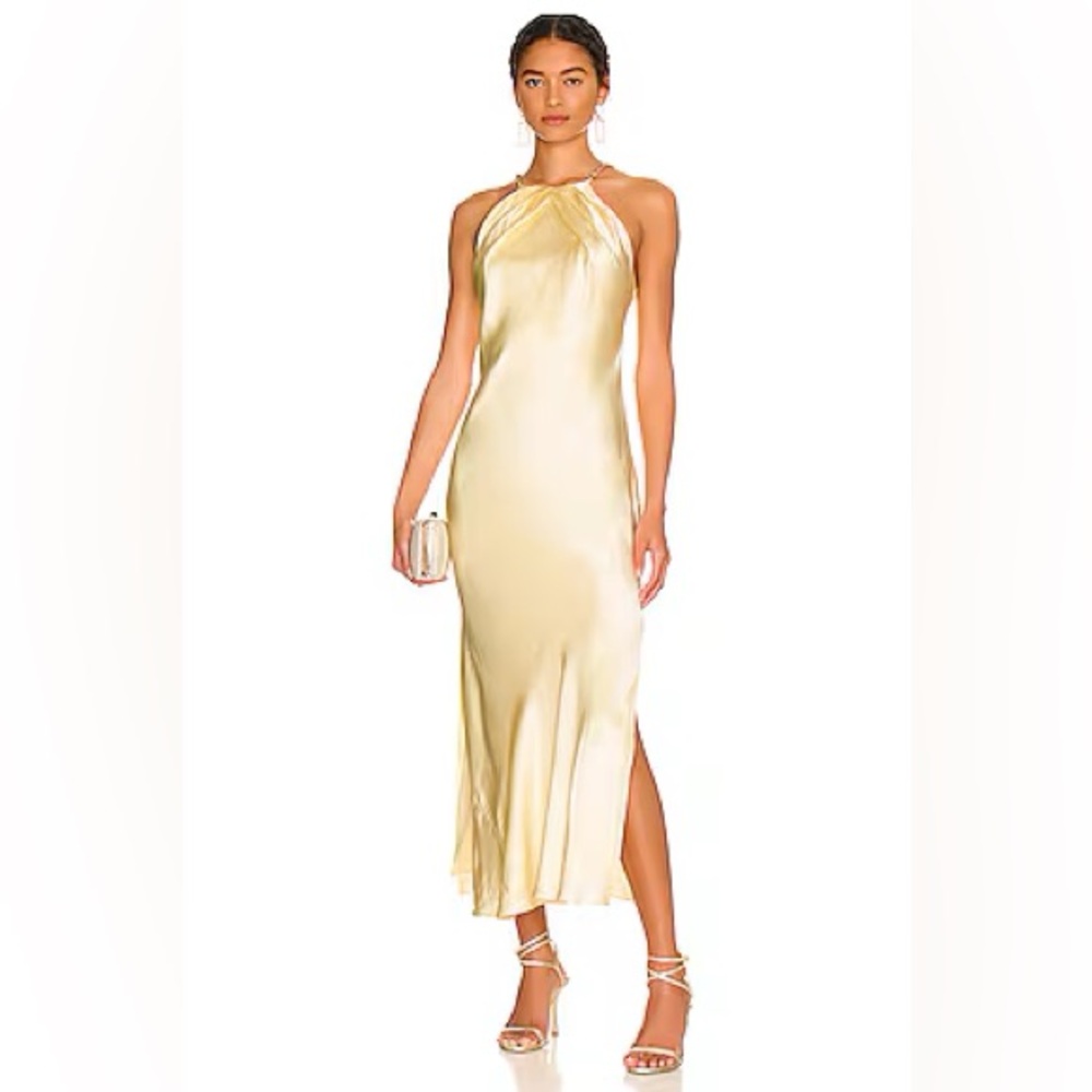 NEW Aiifos Ava Chain Silk Slip Midi Dress Revolve Yellow